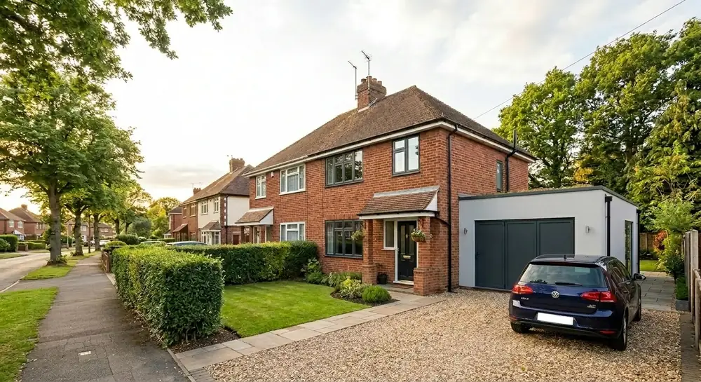 Completed red-brick house extension on a West Midlands family home